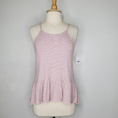 #ad American Eagle Soft amp; Sexy Striped Ribbed Stretchy Ruffle Tank Top NWT Size M $16.99