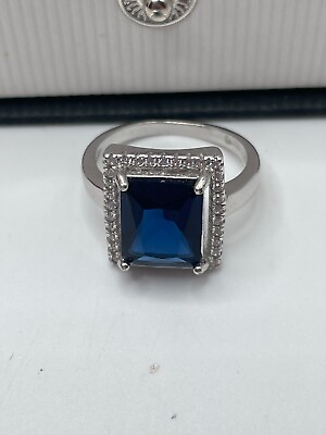 #ad Radiant cut 4.10 ct sapphire sterling silver dinner ring $49.99