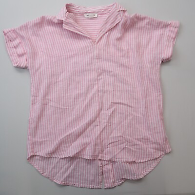 #ad Beach Lunch Lounge Womens Linen Blend Collared Shirt Size Small Pink Stripe $14.39