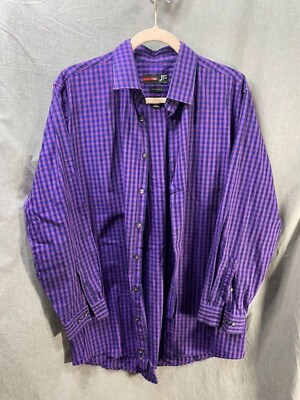 #ad J. Ferrar Button Up Shirt Adult Large 16 16 1 2 Purple Check Long Sleeve Mens. $8.80