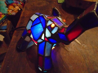 #ad Elephant Table Lamp Stained Glass Blue Lamp has the electric on and off switch $60.00