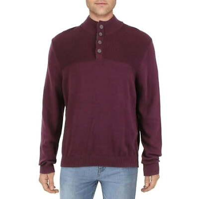 #ad Club Room Mens Ribbed Four Button Sweater Burgundy Size XL $10.99