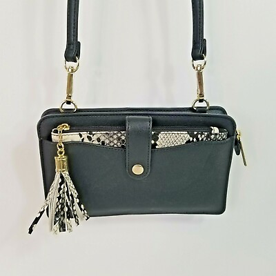 #ad Black Croco Crossbody Wallet Handbag Travel Purse Tassel Faux Leather $15.00