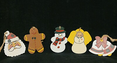 #ad Cute Vintage Hand Painted Wooden Christmas Ornaments Lot # 5 $5.95