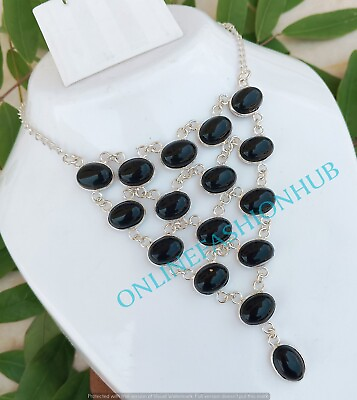 #ad WOW Black Onyx Gemstone 925 Sterling Silver Plated Handmade Bezel 1 PC Necklace $11.04