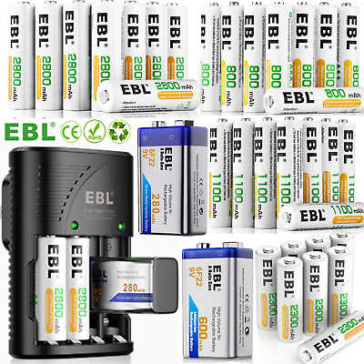 #ad EBL Ni MH AA AAA Rechargeable Batteries 6F22 9V Li ion Battery Charger Lot $7.39