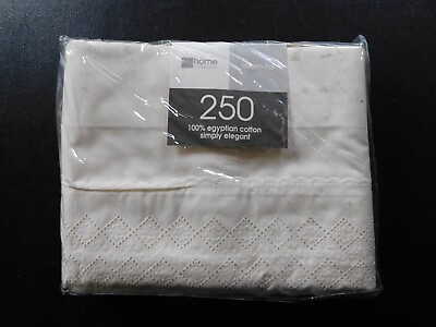 #ad JCP Home Collection Egyptian Cotton Ivory Flat Embroidery Sheet 250 Thread Count $29.99