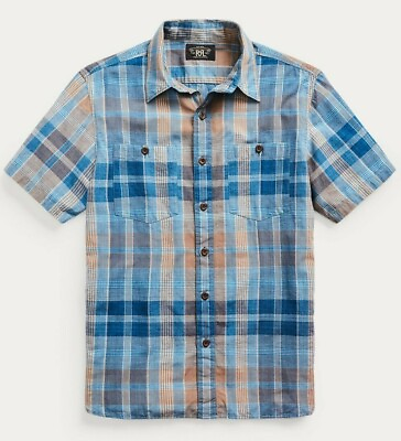 #ad Double Ralph Lauren RRL Mens Indigo Plaid Woven Workshirt Button Down Shirt NWT $128.98