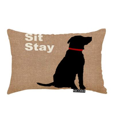 #ad Throw Pillow Cover Sit Stay Words Dog Decorative Pillow Case Home Decor 20x12... $15.90