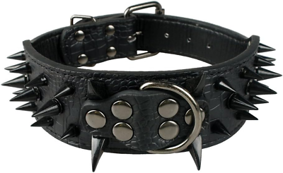 #ad Sharp Spiked Studded Dog Collar Stylish Leather Dog Collars 2 Inch in Width $20.50