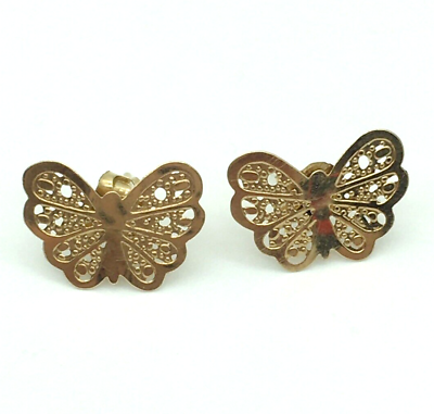 #ad Butterfly Gold Tone Earrings Pierced Dainty $10.29