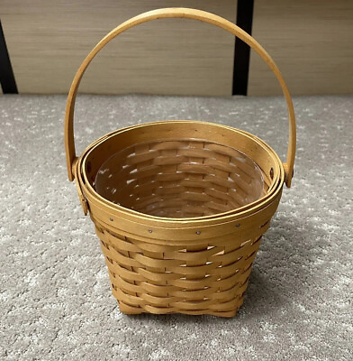 #ad Longaberger Basket Medium Vintage 2000 Round 7quot; Handle Hand Woven with Protector $11.02