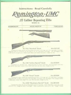 #ad Remington Model 12 Rifle EARLY Factory Owners Instructions Manual Reproduction $8.95