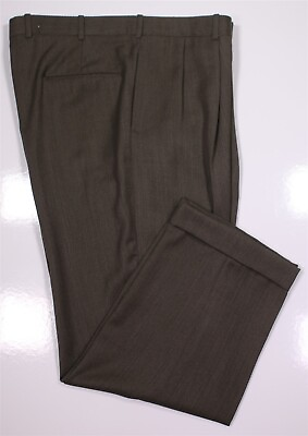 #ad Edgar Pomeroy Bespoke Handmade Brown Twill Pleated Wool Dress Pants 40x29 $39.00