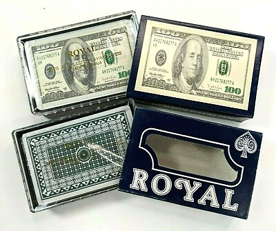 #ad Royal Playing Cards 2 Decks 100 Dollar Bill amp; Green Vintage NEW Factory Sealed $14.99