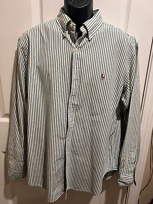 #ad Size XL Ralph Lauren Polo Men#x27;s Classic Fit Long Sleeve Shirt Green Striped $16.00