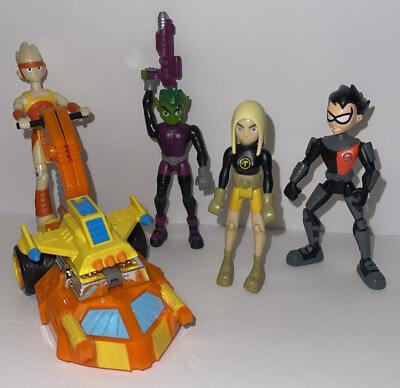 #ad DC Teen Titans GO Action Figures Lot Robin Beast Boy Terra Lightning Vehicle $21.23