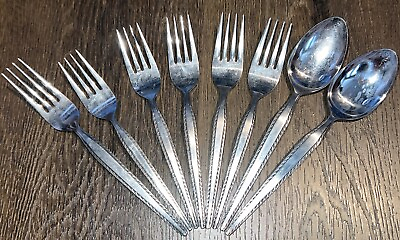 #ad Lot of 8 Vintage Granada National Stainless Japan Flatware Black Accent $29.99