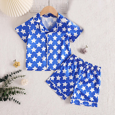 #ad Toddler Boys Girls Short Sleeve Star Prints T Shirt Pullover Tops Shorts Outfits $16.95