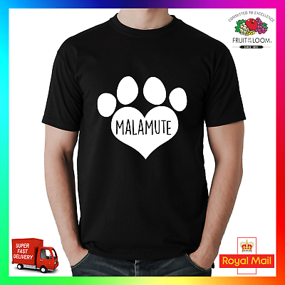 #ad Malamute T Shirt Shirt Printed Tee I Love Heart Paw Dog Pet Puppy Dogs Unisex GBP 14.99