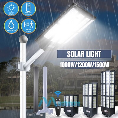 #ad 2024 Solar Street Lights 1500W 2000W LED Flood Light Four sided Dusk Dawn Pole $99.57