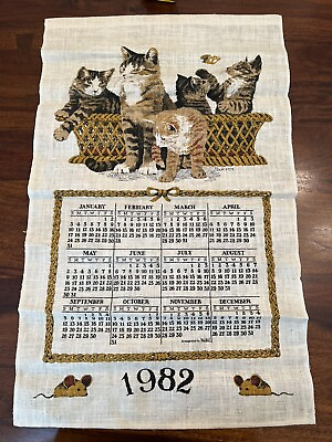 #ad Cats Kittens 1982 Linen Wall Hanging Calendar $15.99