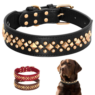 #ad Soft Leather Studded Pet Dog Collar Cool Rivets Adjustable for Medium Large Dogs $11.99