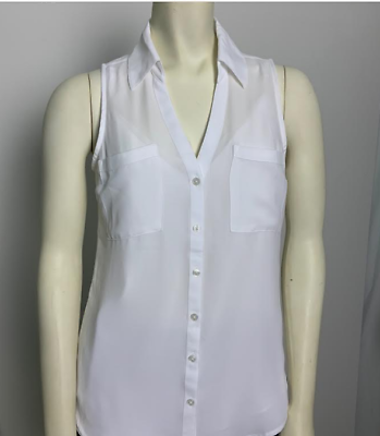 #ad Express Sleeveless V Neck Button UP Shirt White New With Tags $21.99
