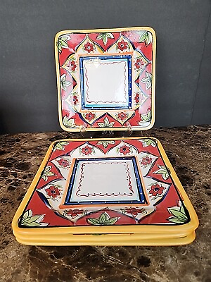 #ad Set Of 4 Salad Plates JCP Home Collection Dionisa Square 8 5 8 Floral Red Yellow $59.99