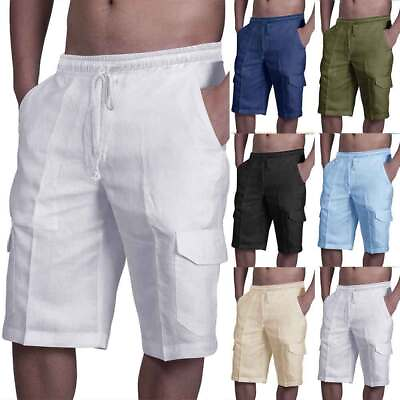 #ad Mens Cotton Linen Shorts Drawstring Elasticated Loose Casual Work Beach Pants US $15.91