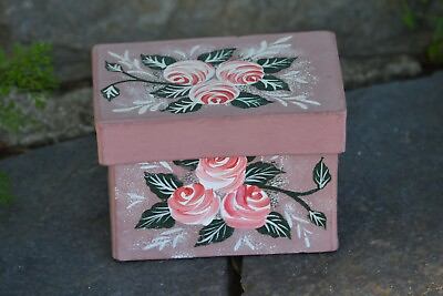 #ad #ad Vintage Rose hand painted set of 4 napkin rings with beautiful pink holder box $16.00
