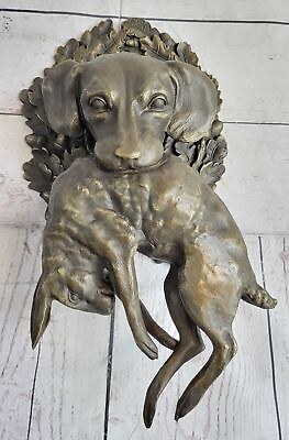 Home Office Art Decor Bronze Statue Animal Real Cast Dog Retriever Rabbit Art $299.25