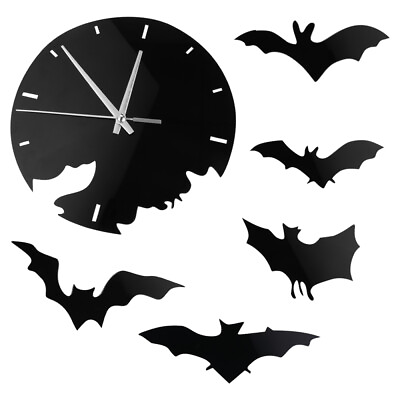 #ad Halloween Eve Decor Silhouette Wall Clock Bats Decor Gothic Wall Decals $14.39