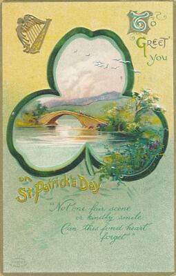 #ad ST. PATRICK#x27;S DAY Clapsaddle Signed Scene In Shamrock To Greet You Postcard $8.87