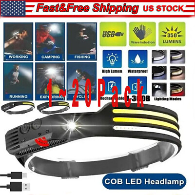 #ad COB LED Headlamp USB Rechargeable Headlight Bar Head Band Torch Work Light 6000K $91.35