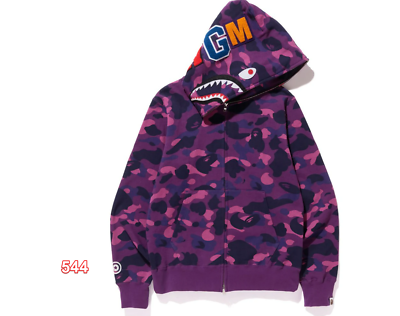 #ad Baonmy Hoodie Fashion Camo Shark Jackets Hoodie Zip Up Boy Girl Hoodies Purple M $88.00