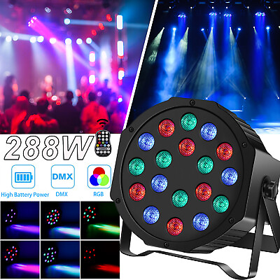 #ad LED Lighting RGB 288W Par Lights Stage Beam Stroble DMX Remote DJ Party Disco $28.49