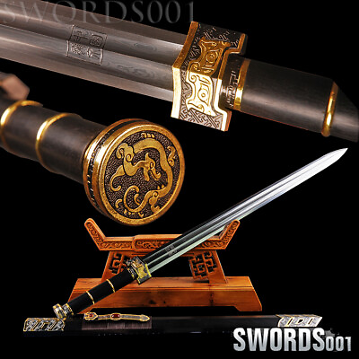#ad 30#x27;#x27; Traditional Chinese Ruyi Han Dynasty Jian Ebony Folded Steel Handmade Sword $135.00