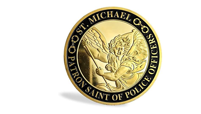 #ad Police Protector St. Michael Gold Challenge Coin Law Enforcement Officers Prayer $19.80