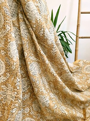 #ad New Indian Cotton Kantha Quilt Queen Hand Block Print Coverlet Bedspread Blanket $19.99