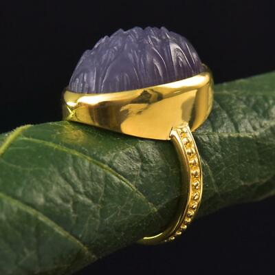#ad Ring US size 6 Carved Purple Chalcedony Lotus Flower Gold Vermeil Sterling 7.19g $86.00