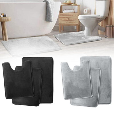 #ad 3PCS Proof Slip Memory Foam Bathroom Bath Mat Set Small Large and Contour Rug $19.99