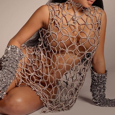 #ad Women Rhinestone Bodysuit Chain Dress Party Bikini Festival Harness Body Jewelry AU $261.90