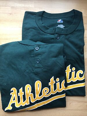 #ad Majestic MLB Oakland Athletics A’s Button Up Henley Green T Shirt 2XL Cool Base $22.95