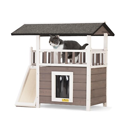 COZIWOW Indoor Dog House Outdoor Shelter Roof Cat Condo Wood Balcony Puppy Ramp $68.99