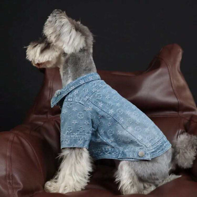 #ad Forever Luxury Pets Fashion Designer Dog Clothes Size Small Medium Denim Jacket $19.99