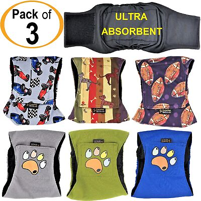 PACK of 3 Dog Diapers Male Belly Band Wrap LEAK PROOF Washable ULTRA ABSORBENT $23.99