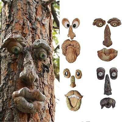 #ad 2pcs Funny Old Man Tree Face Hugger Garden Art Outdoor Tree Sculpture Whimsical $28.99