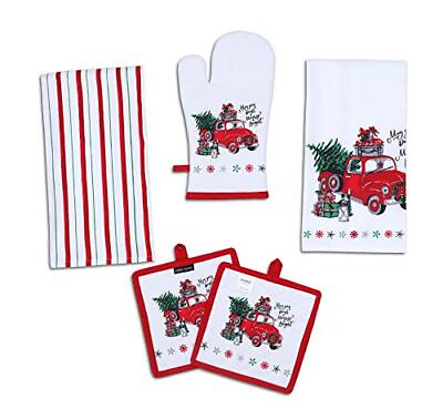 #ad Cotton Merry Christmas 5 Pack Kitchen Set 2 Kitchen Towels 2 Pot Holders and ... $31.14