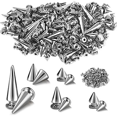 #ad 150 Sets ABS Plastic Punk Cone Spikes Studs Multiple Sizes Silver Screw Back $10.76